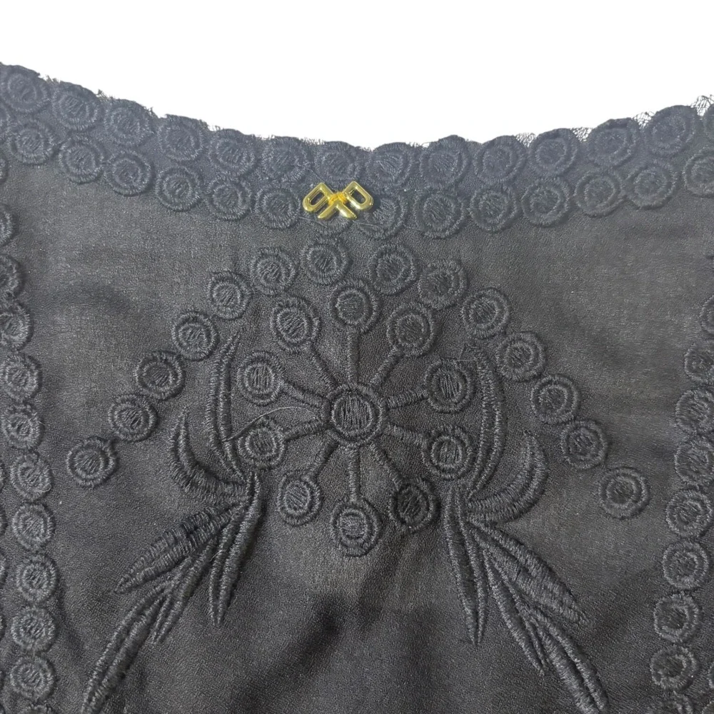 Pilyq Barcelona Anthro Embroidered Tunic Dress Long Sleeve Black Sundress XS/S